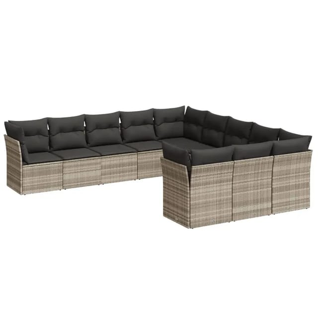 vidaXL 11-Tlg Garten-Sofagarnitur mit Kissen Hellgrau Poly Rattan 3218412