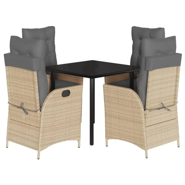vidaXL 5-Tlg Garten-Essgruppe mit Kissen Beigemischung Poly Rattan 3213456