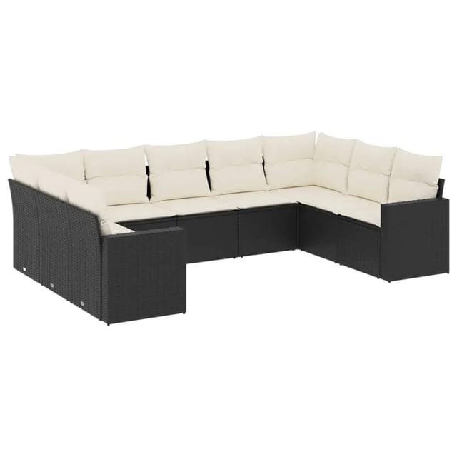 vidaXL 9-Tlg Garten-Sofagarnitur mit Kissen Schwarz Poly Rattan 3219386