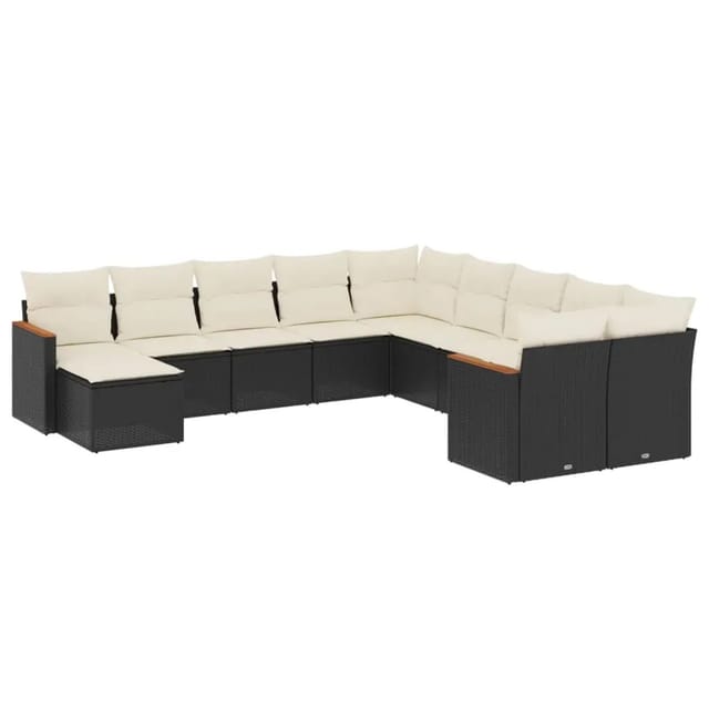 vidaXL 11-Tlg Garten-Sofagarnitur mit Kissen Schwarz Poly Rattan 3258969