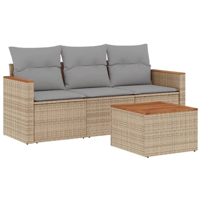 vidaXL 4-Tlg Garten-Sofagarnitur mit Kissen Beigemischung Poly Rattan 3225765