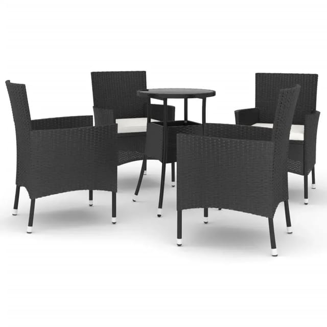 vidaXL 5-Tlg Garten-Bistro-Set mit Kissen Schwarz Poly Rattan 3187415