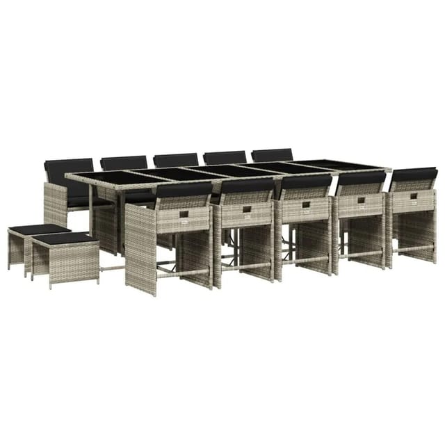 vidaXL 15-Tlg Garten-Essgruppe mit Kissen Hellgrau Poly Rattan 3211175