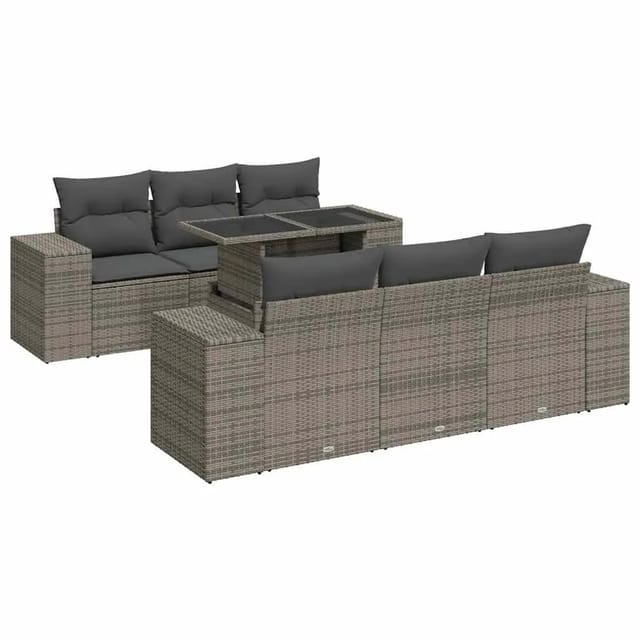 vidaXL 7-Tlg Garten-Sofagarnitur mit Kissen Grau Poly Rattan 3326741