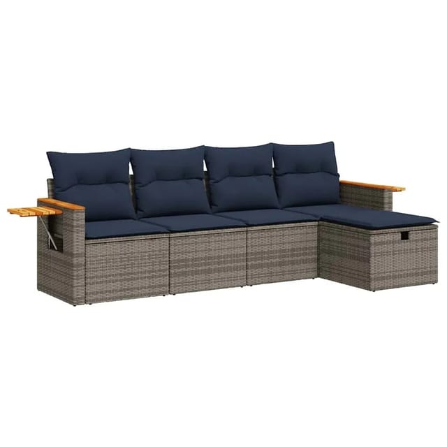 vidaXL 5-Tlg Garten-Sofagarnitur mit Kissen Grau Poly Rattan 3325960