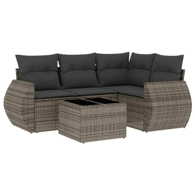 vidaXL 5-Tlg Garten-Sofagarnitur mit Kissen Grau Poly Rattan 3253657