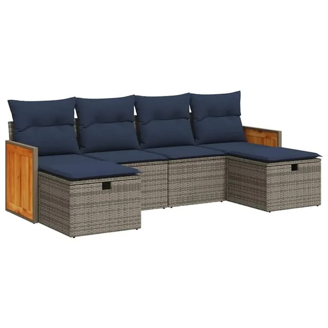 vidaXL 6-Tlg Garten-Sofagarnitur mit Kissen Grau Poly Rattan 3326058