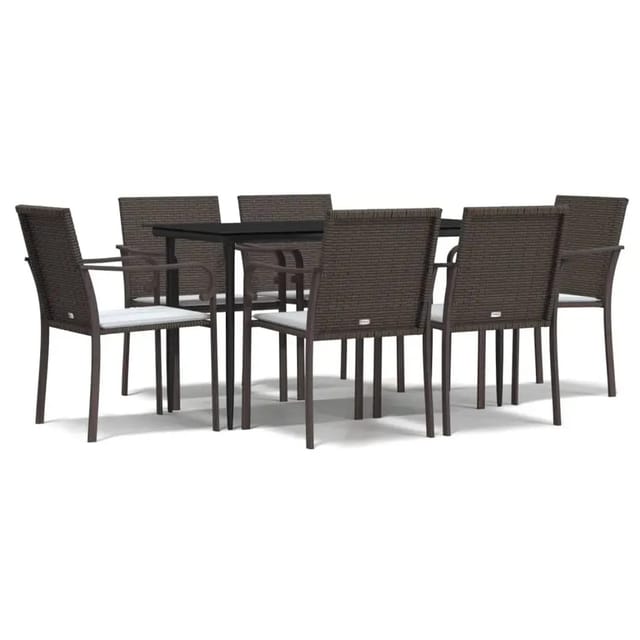 vidaXL 7-Tlg Garten-Essgruppe mit Kissen Poly Rattan und Stahl 3186942