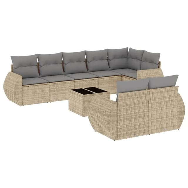 vidaXL 9-Tlg Garten-Sofagarnitur mit Kissen Beige Poly Rattan 3253966