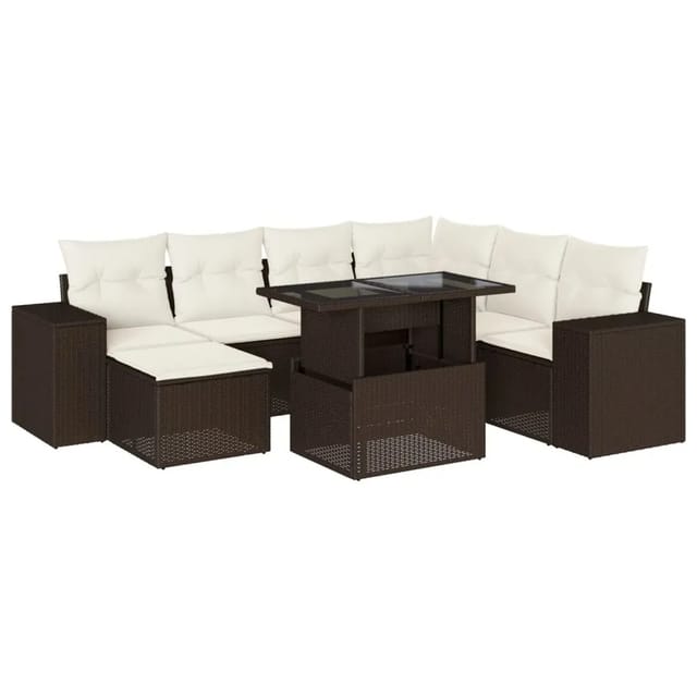 vidaXL 8-Tlg Garten-Sofagarnitur mit Kissen Braun Poly Rattan 3269333