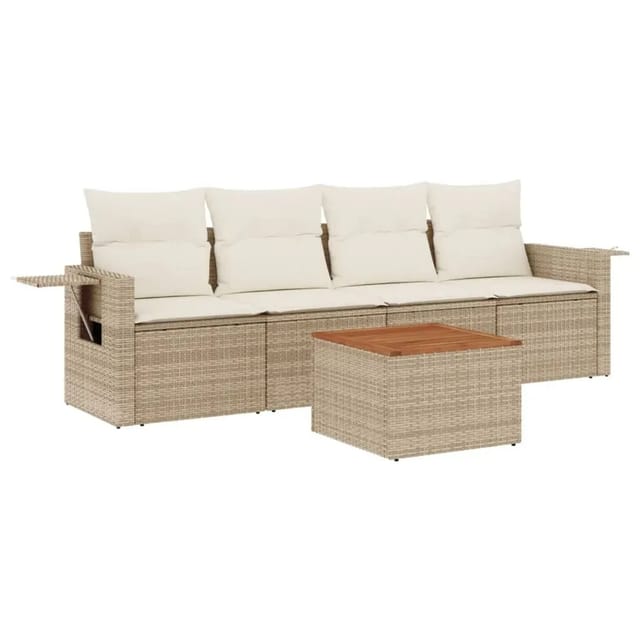 vidaXL 5-Tlg Garten-Sofagarnitur mit Kissen Beige Poly Rattan 3256772