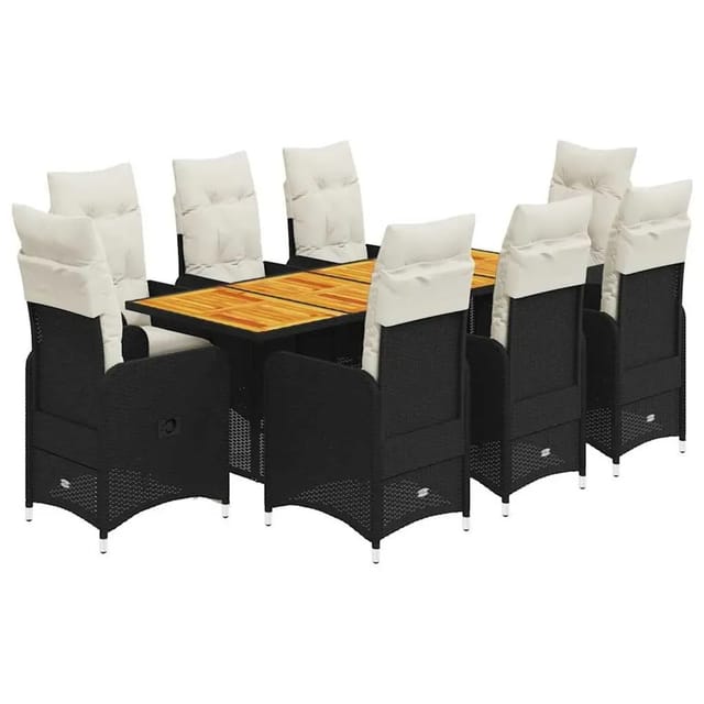 vidaXL 9-Tlg Garten-Bistro-Set mit Kissen Schwarz Poly Rattan 3276986