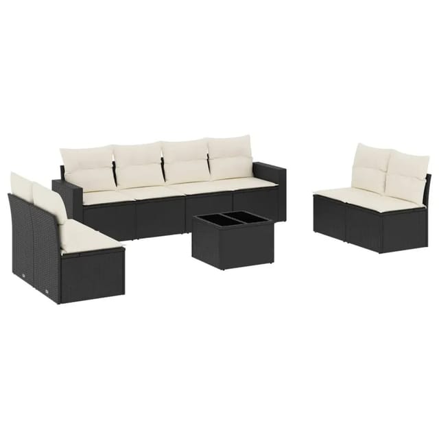 vidaXL 9-Tlg Garten-Sofagarnitur mit Kissen Schwarz Poly Rattan 3218846