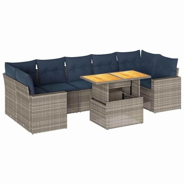 vidaXL 8-Tlg Garten-Sofagarnitur mit Kissen Grau Poly Rattan 3327015