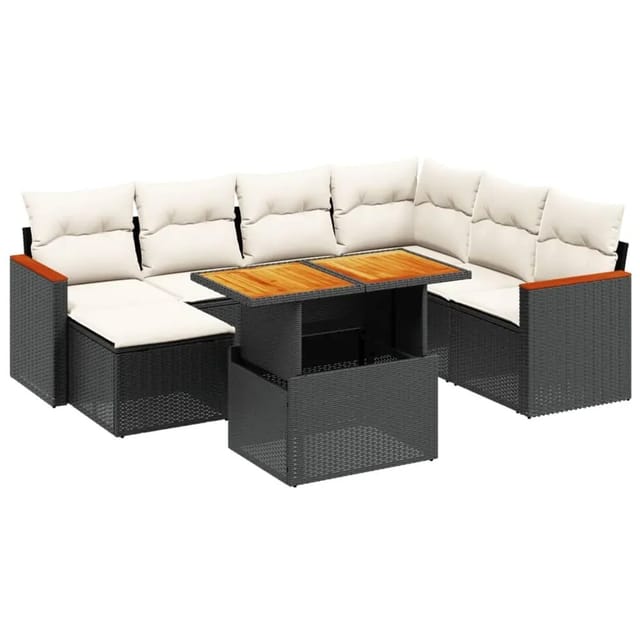 vidaXL 8-Tlg Garten-Sofagarnitur mit Kissen Schwarz Poly Rattan 3273191