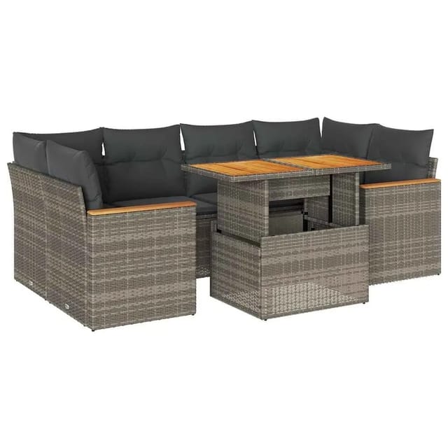 vidaXL 6-Tlg Garten-Sofagarnitur mit Kissen Grau Poly Rattan Akazie 3327455