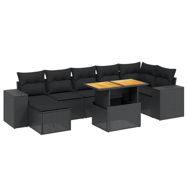 vidaXL 8-Tlg Garten-Sofagarnitur mit Kissen Schwarz Poly Rattan 3275932