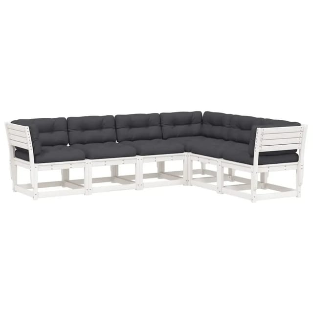 vidaXL 6-Tlg Garten-Sofagarnitur mit Kissen Weiß Massivholz Kiefer 3217026
