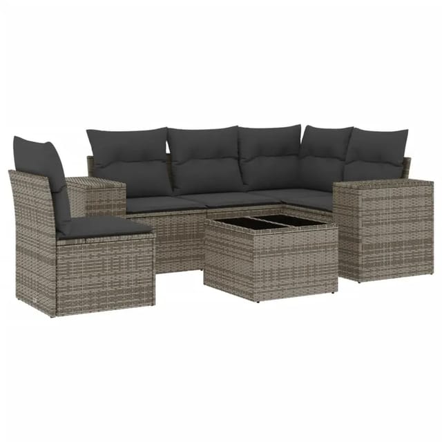 vidaXL 6-Tlg Garten-Sofagarnitur mit Kissen Grau Poly Rattan 3254917