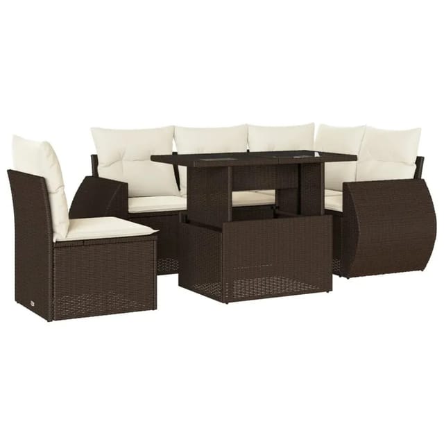 vidaXL 6-Tlg Garten-Sofagarnitur mit Kissen Braun Poly Rattan 3268543