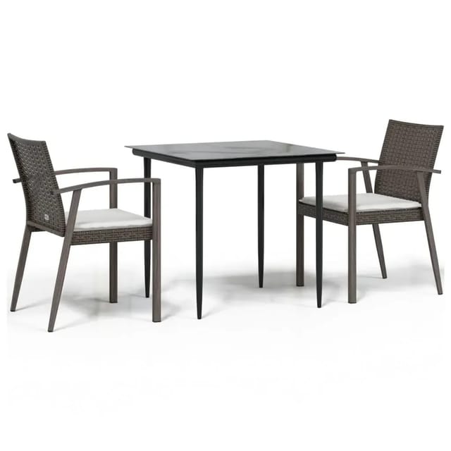 vidaXL 3-Tlg Garten-Essgruppe mit Kissen Poly Rattan und Stahl 3186969