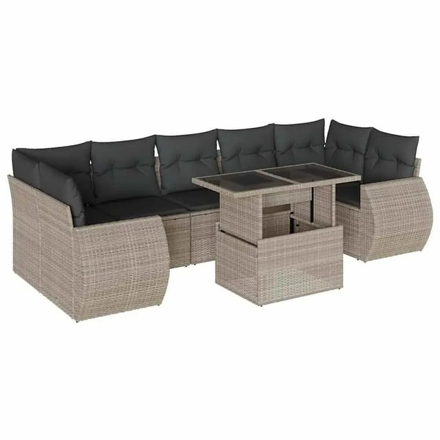 vidaXL 8-Tlg Garten-Sofagarnitur mit Kissen Hellgrau Poly Rattan 3268412