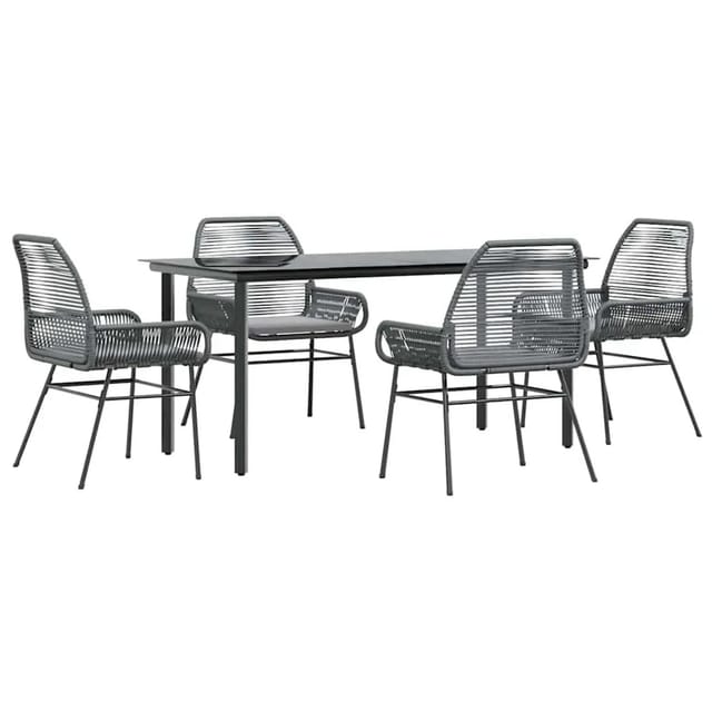 vidaXL 5-Tlg Garten-Essgruppe mit Kissen Grau Poly Rattan Glas 3334579