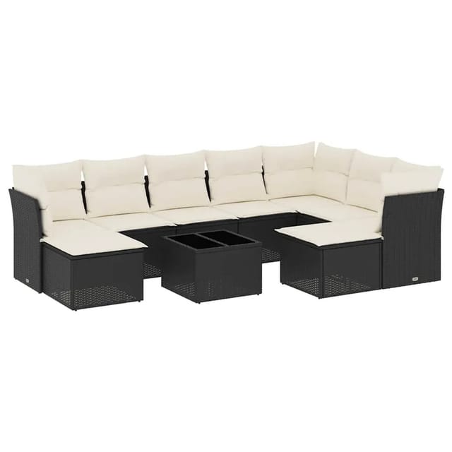 vidaXL 10-Tlg Garten-Sofagarnitur mit Kissen Schwarz Poly Rattan 3250415