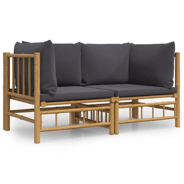 vidaXL Garten-Ecksofas mit Dunkelgrauen Kissen 2 Stk Bambus 3155214