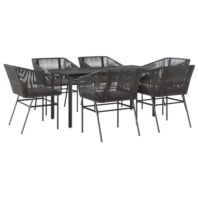 vidaXL 7-Tlg Garten-Essgruppe mit Kissen Schwarz Poly Rattan Glas 3334615