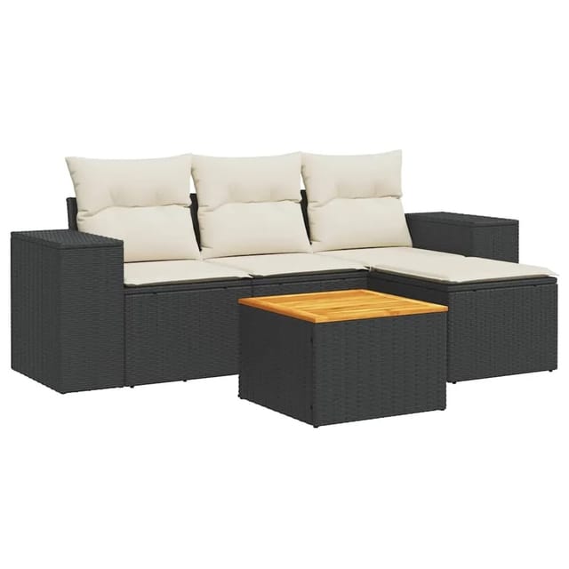 vidaXL 5-Tlg Garten-Sofagarnitur mit Kissen Schwarz Poly Rattan 3257743