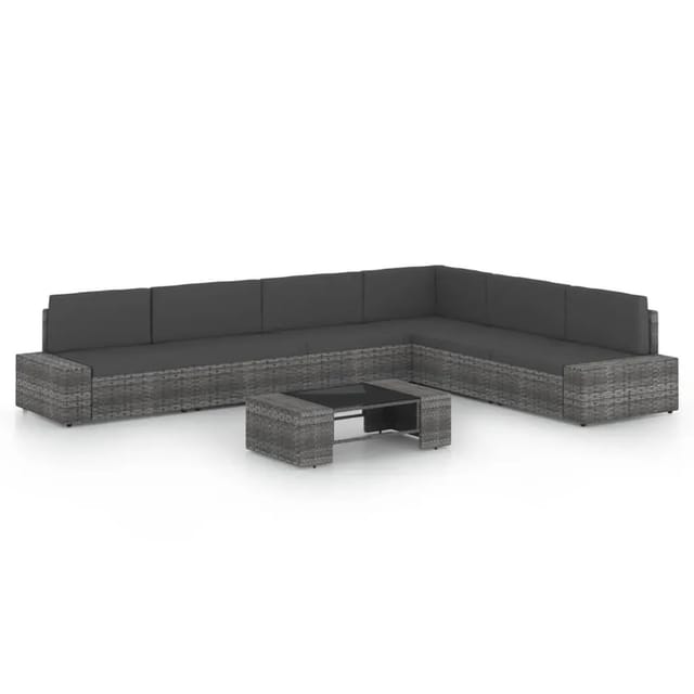 vidaXL 7-Tlg Garten-Lounge-Set mit Kissen Grau Poly Rattan 3067178