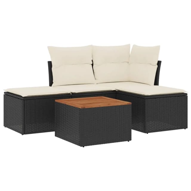 vidaXL 5-Tlg Garten-Sofagarnitur mit Kissen Schwarz Poly Rattan 3223585