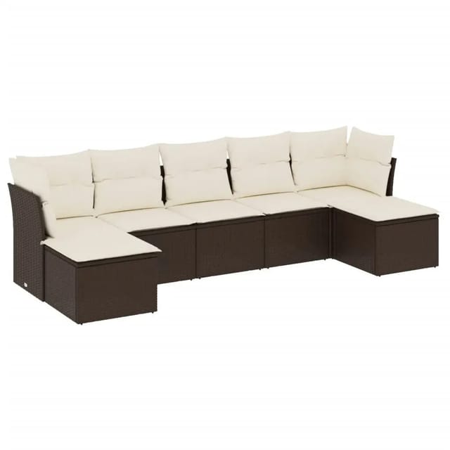 vidaXL 7-Tlg Garten-Sofagarnitur mit Kissen Braun Poly Rattan 3218033