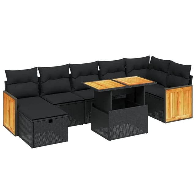 vidaXL 8-Tlg Garten-Sofagarnitur mit Kissen Schwarz Poly Rattan 3276254