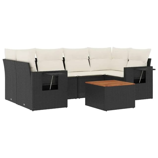 vidaXL 7-Tlg Garten-Sofagarnitur mit Kissen Schwarz Poly Rattan 3256791