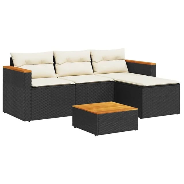 vidaXL 3-Tlg Garten-Sofagarnitur mit Kissen Schwarz Poly Rattan 365826