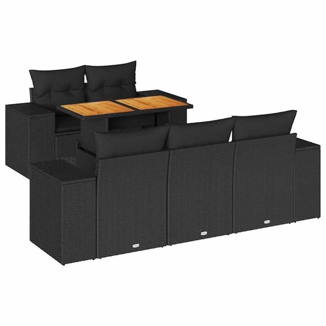 vidaXL 6-Tlg Garten-Sofagarnitur mit Kissen Schwarz Poly Rattan 3327324