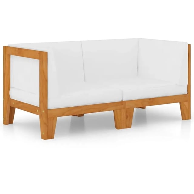 vidaXL 2-Sitzer-Sofa mit Cremeweißen Kissen Akazie Massivholz 3058112