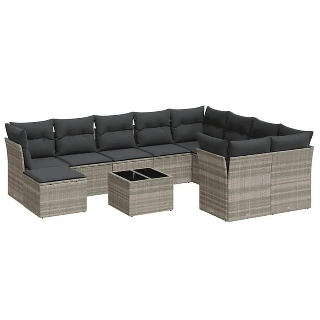 vidaXL 11-Tlg Garten-Sofagarnitur mit Kissen Hellgrau Poly Rattan 3250441