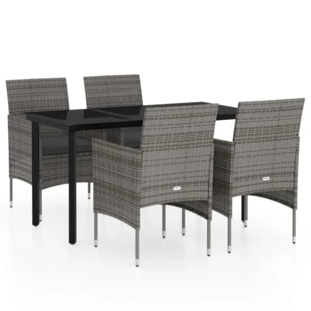 vidaXL 5-Tlg Garten-Essgruppe mit Kissen Grau und Schwarz 3099289