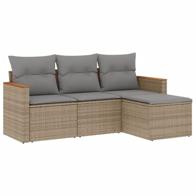 vidaXL 4-Tlg Garten-Sofagarnitur mit Kissen Beigemischung Poly Rattan 3225905