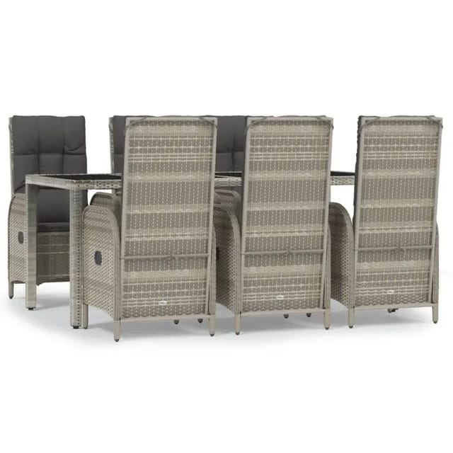 vidaXL 7-Tlg Garten-Essgruppe mit Kissen Grau Poly Rattan 3185027