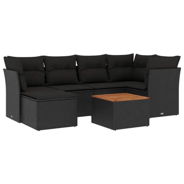 vidaXL 7-Tlg Garten-Sofagarnitur mit Kissen Schwarz Poly Rattan 3256076