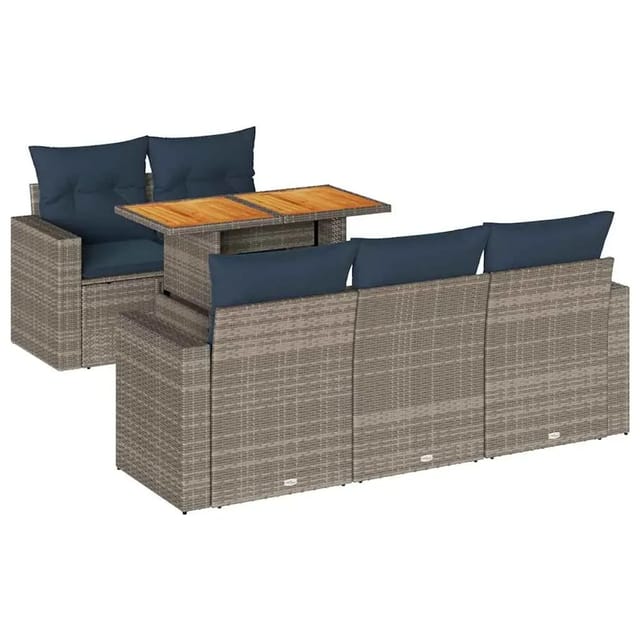 vidaXL 6-Tlg Garten-Sofagarnitur mit Kissen Grau Poly Rattan 3326994