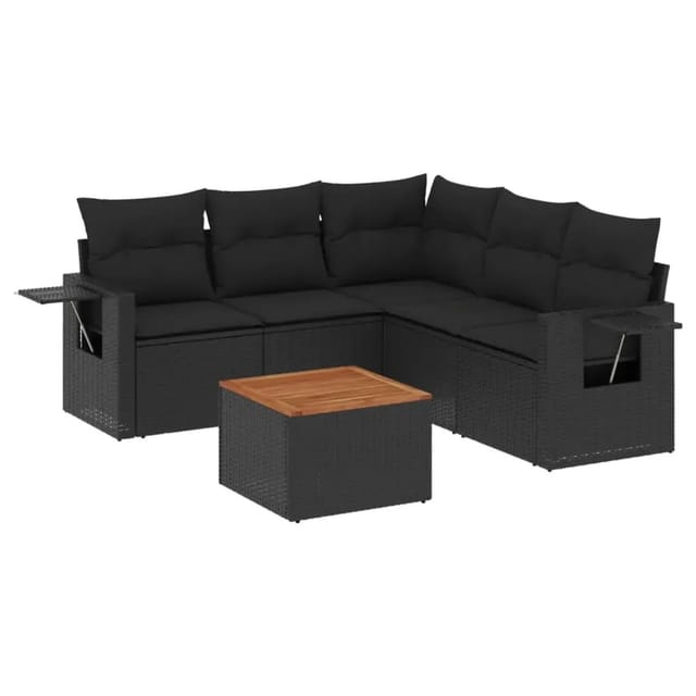 vidaXL 6-Tlg Garten-Sofagarnitur mit Kissen Schwarz Poly Rattan 3256888