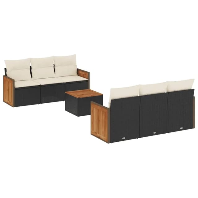 vidaXL 7-Tlg Garten-Sofagarnitur mit Kissen Schwarz Poly Rattan 3227470