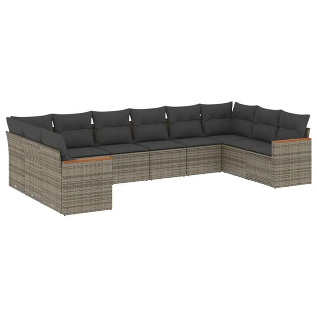 vidaXL 10-Tlg Garten-Sofagarnitur mit Kissen Grau Poly Rattan 3258728