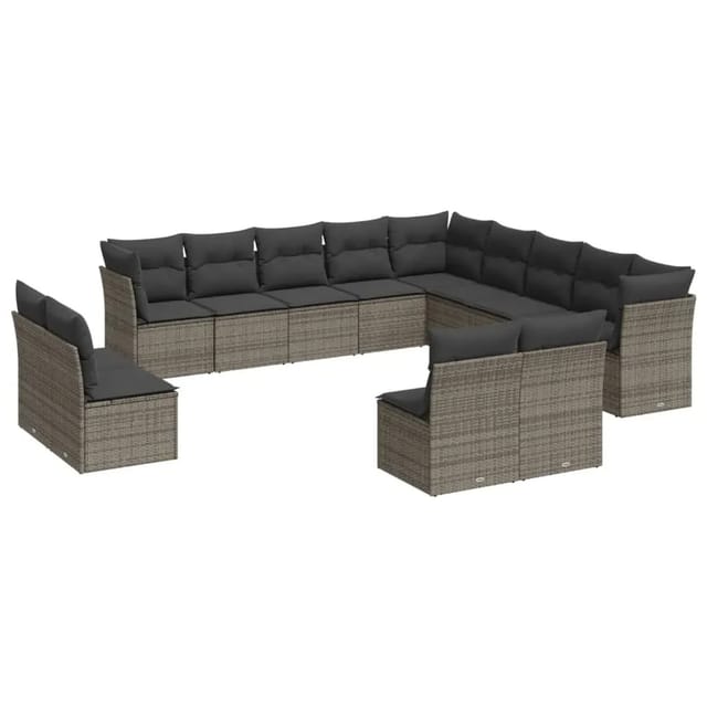 vidaXL 13-Tlg Garten-Sofagarnitur mit Kissen Grau Poly Rattan 3218490
