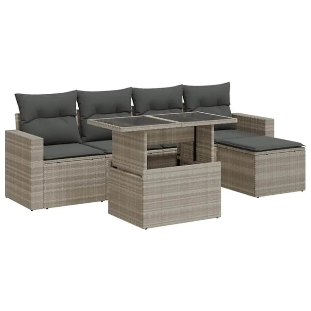 vidaXL 6-Tlg Garten-Sofagarnitur mit Kissen Hellgrau Poly Rattan 3326303
